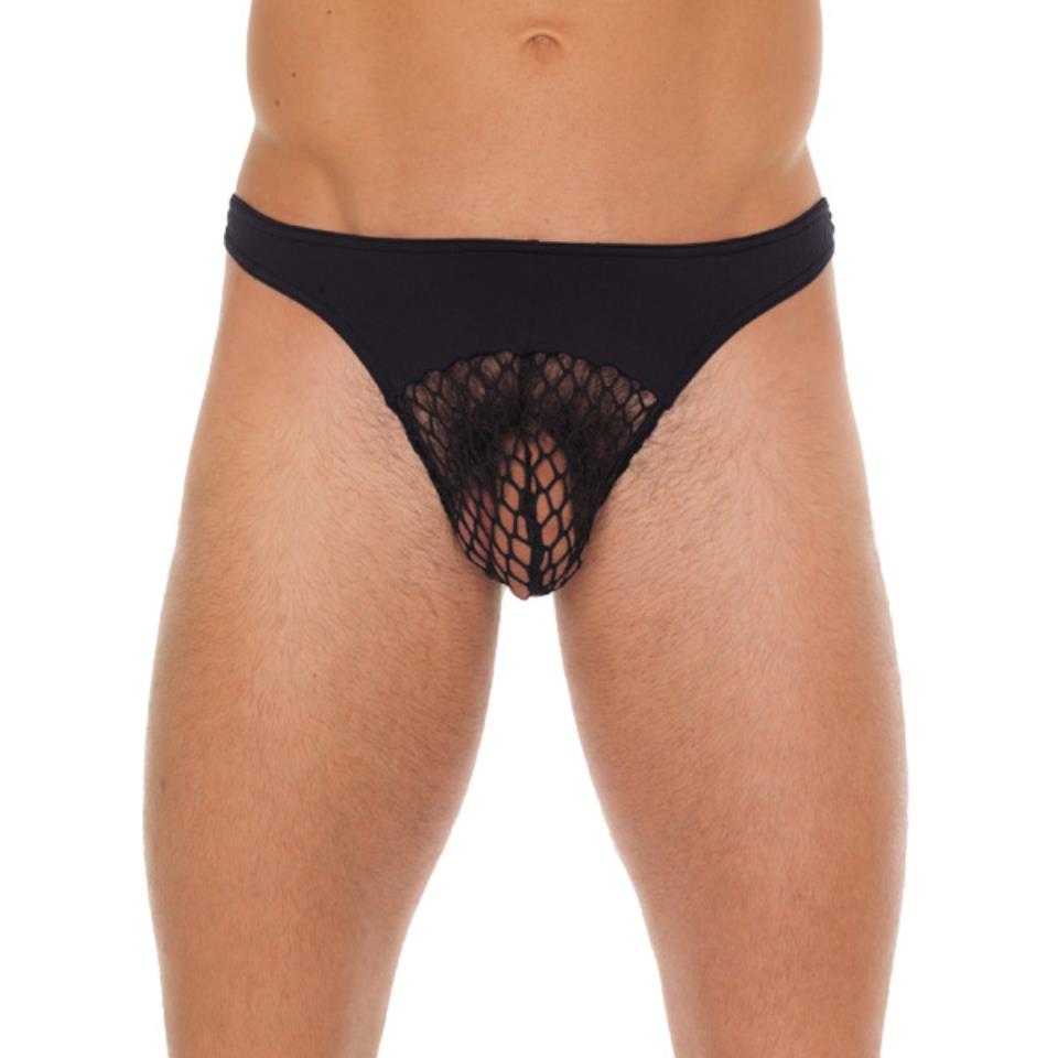 Mens Black GString With A Net Pouch