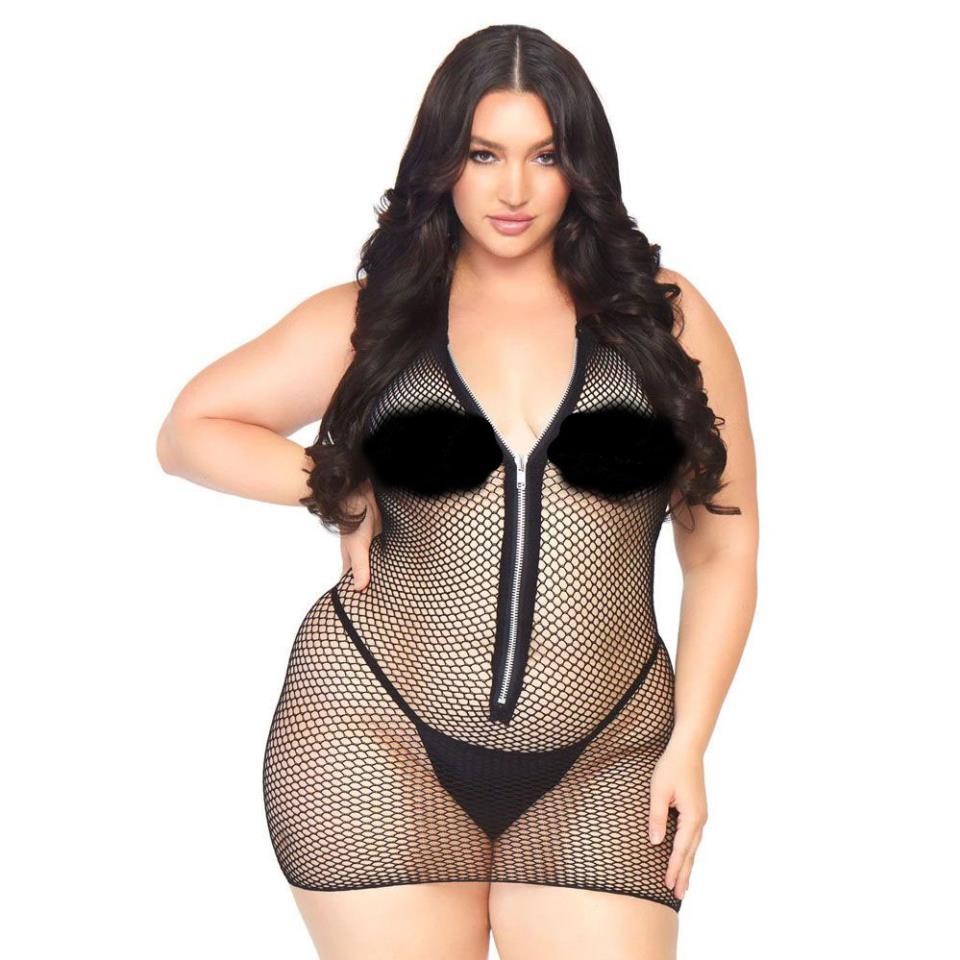 Leg Avenue Fishnet Zip Up Dress Plus Size UK 14 to 18