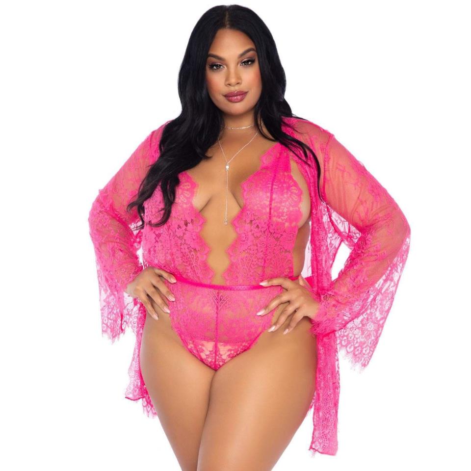 Leg Avenue Floral Lace Teddy and Robe Set