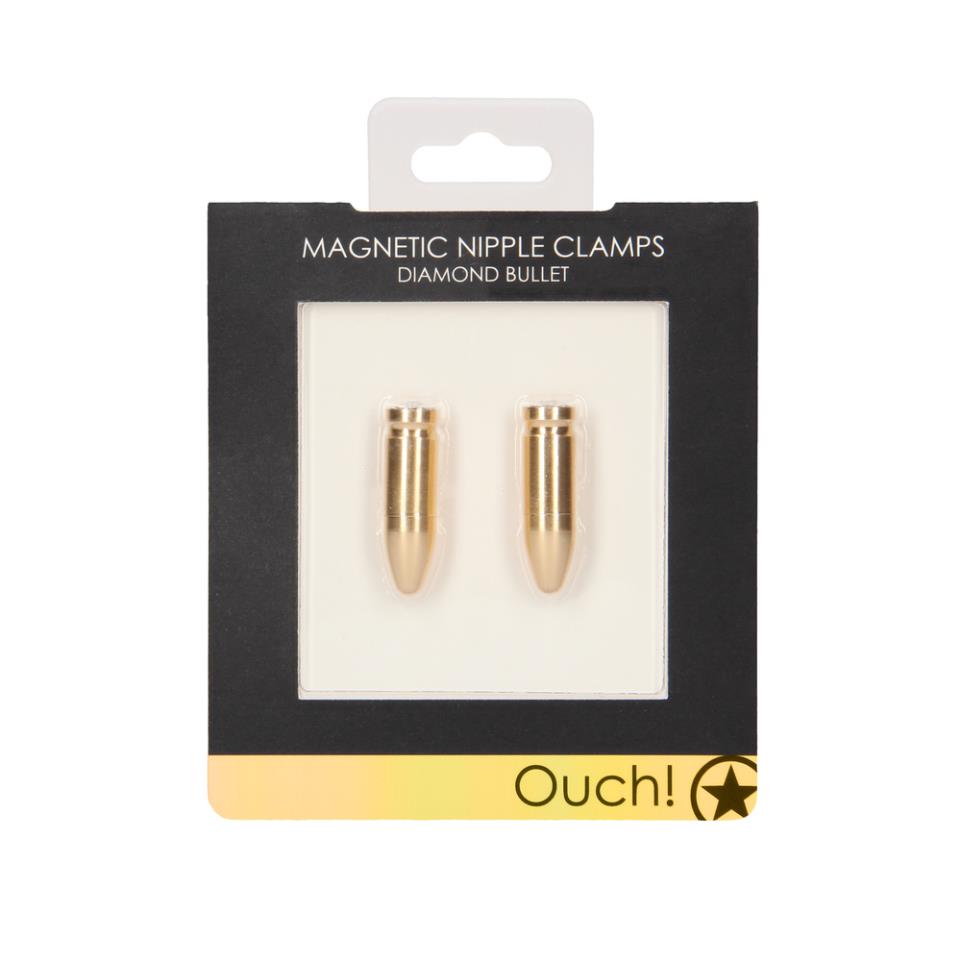 Ouch Magnetic Nipple Clamps Diamond Bullet Gold