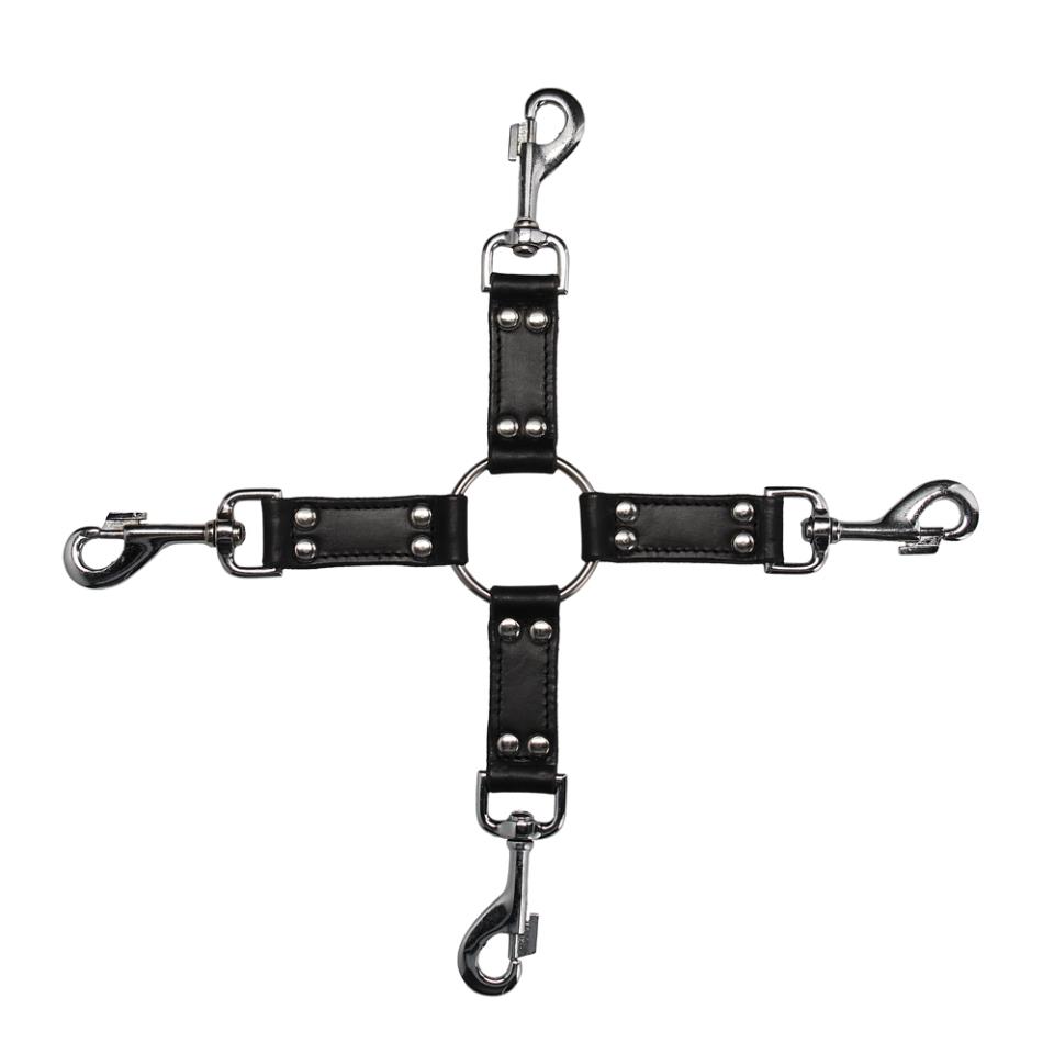 4Way Black Leather Hogtie Cross