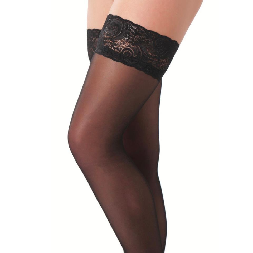 Black HoldUp Stockings With Floral Lace Top